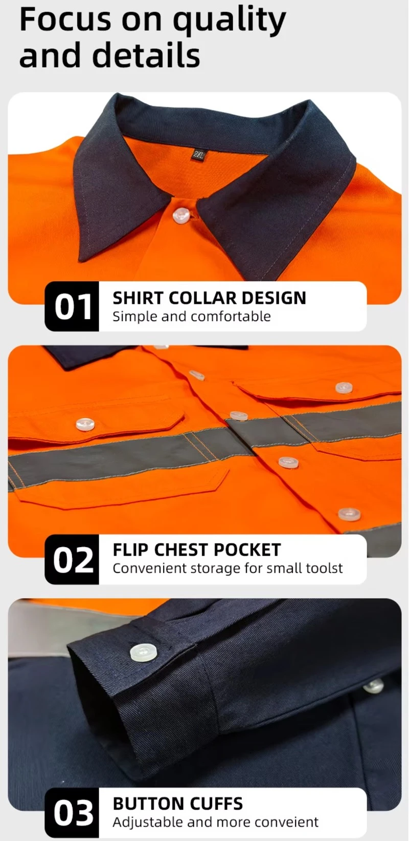 Cotton work shirt fabric with 2 inch reflective tape reinforced pocket and custom logo printing area Cotton work shirt fabric with 2 inch reflective tape reinforced pocket and custom logo printing area