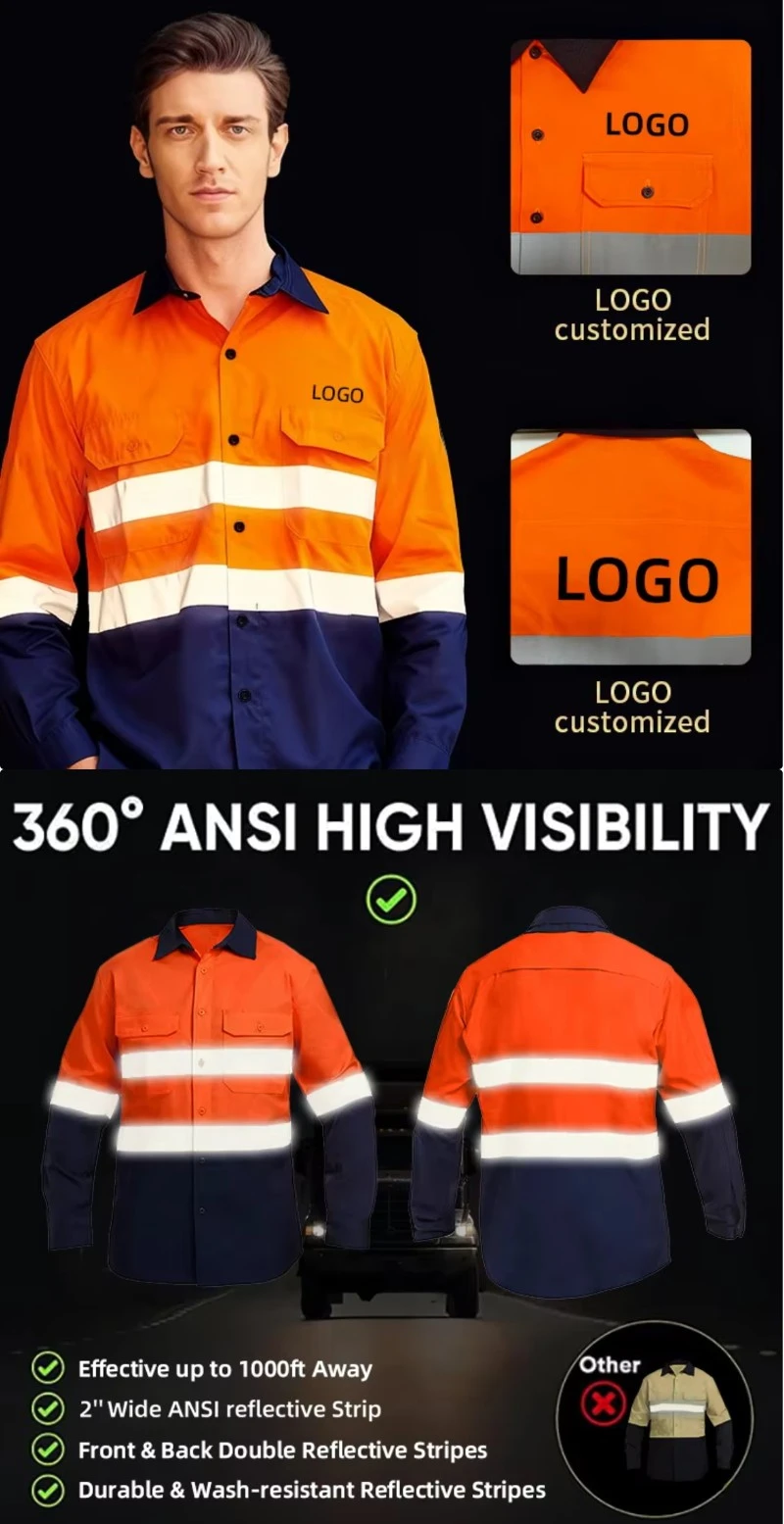 High visibility work shirt quality control for reflective tape pocket stitching size measurement and logo printing High visibility work shirt quality control for reflective tape pocket stitching size measurement and logo printing